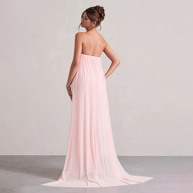 Elegant Solid-color Sexy Strapless Bodycon Floor-length Evening Gown For Women