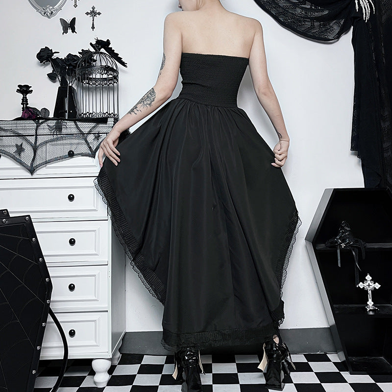 Dark Style Elegant Slim Fit Gothic Waist Tube Top Slippers Expansion Skirt Women