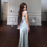 Backless Hot Pressed Diamond Waist Cinched Long Suspender Dress