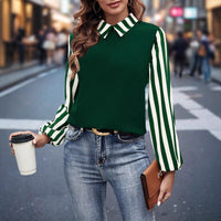 Long-sleeved Striped And Plaid Shirt With A Turn-down Collar