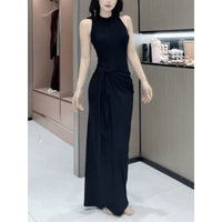 Womens Solid-Color French-Style Resort-Ready Sleeveless Two-Piece Look Dress