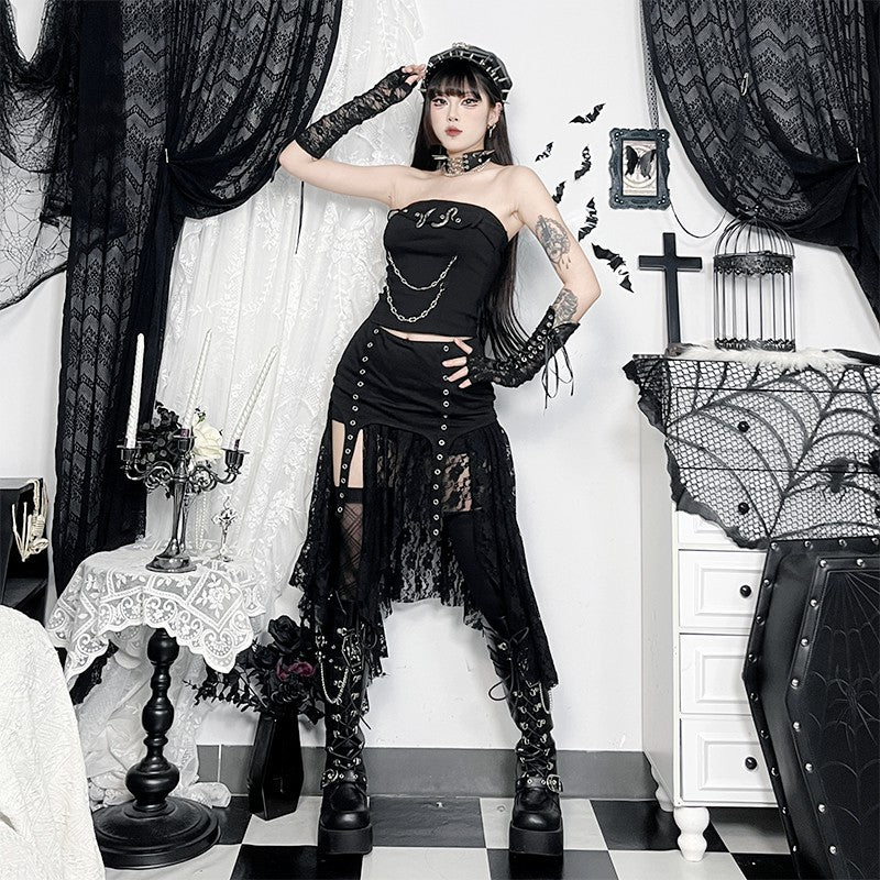 Gothic Dark Waste Soil Irregular Lace Skirt
