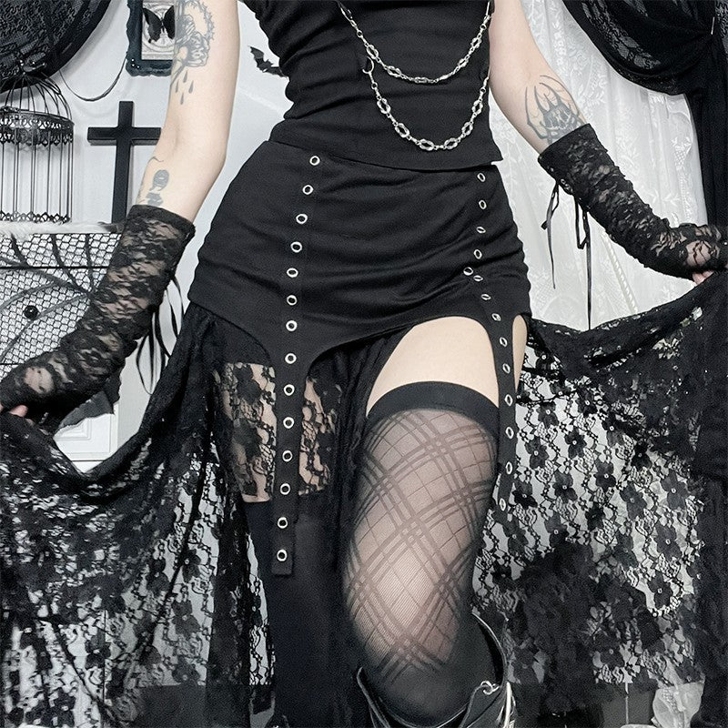 Gothic Dark Waste Soil Irregular Lace Skirt