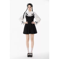 Gothic Dark Cute Lace Black And White Long-sleeved Dress