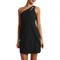 Womens Solid-Color One-Shoulder Backless Sleeveless Slip Dress