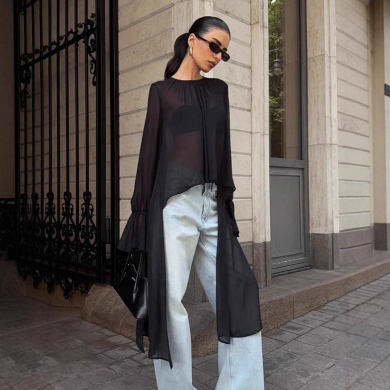 Dark Style Chiffon Top Loose Long Women's Clothing