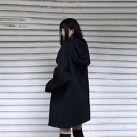 Dark Hooded Loose Coat Women's Clothing