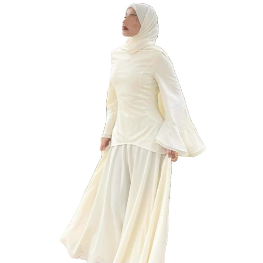 Solid-color Long-sleeve Elegant Headscarf Dress Set