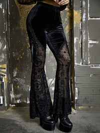 Gothic Velvet Stitching Flocking Stickers Lace Band Bell-bottom Pants