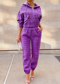 2026 Women's Chanel-style Plaid Hooded Set - High Street Tweed Zip-up Sweatshirt