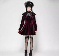 Personality Gothic Dark Red Velvet Dress