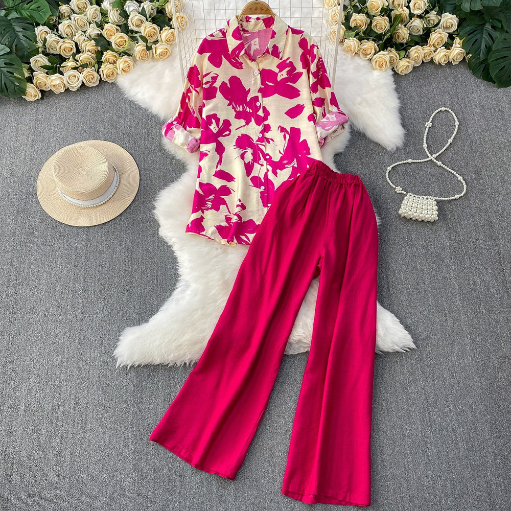 Raglan-sleeve Sun-protective Shirt High-waiste Slimming Wide-leg Pants