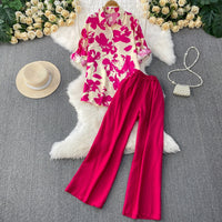 Raglan-sleeve Sun-protective Shirt High-waiste Slimming Wide-leg Pants