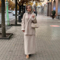 New Double-breasted Button Sweater Jacket And Sheath Skirt Set