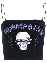 European And American Gothic Skull Print Tight Navel Sling Women