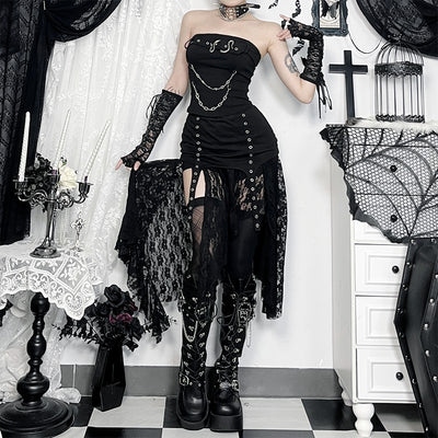 Gothic Dark Waste Soil Irregular Lace Skirt