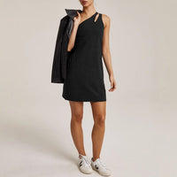 Womens Solid-Color One-Shoulder Backless Sleeveless Slip Dress