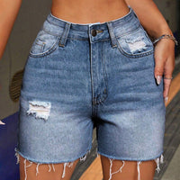 Womens High-Elastic Cropped Ripped Denim Shorts For Summer Street Style In Europe And The US