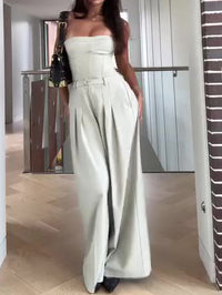 Light Tone Bustier & High-Waisted Wide-Leg Pants Set