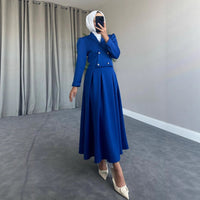 Buttoned Wool Coat And Preppy A-Line Maxi Dress Set