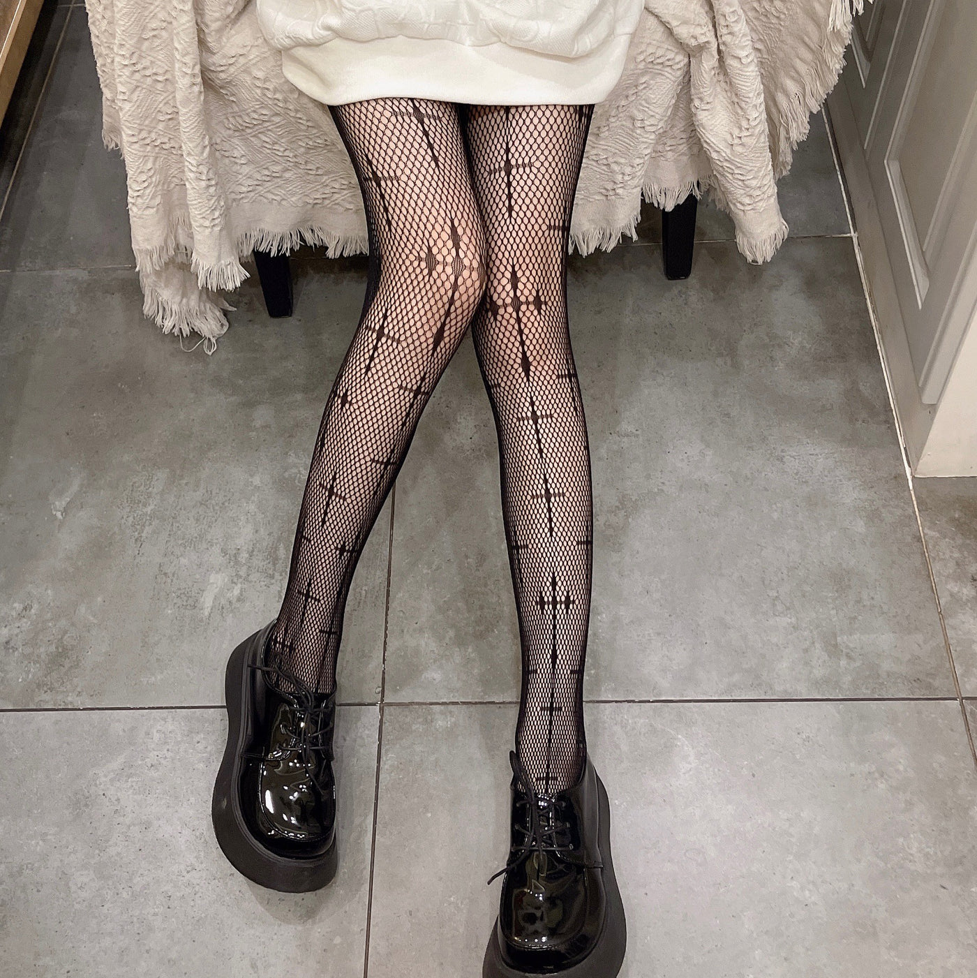 Dark Gothic Lolita Cross Fishnet Stockings Pantyhose