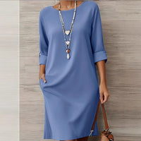 Versatile Solid-color Mid-sleeve Dress With Side Pockets