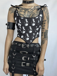 Dark Gothic Punk Spicy Girl Retro Skull Head Print Corset Tie Up Chest Vest