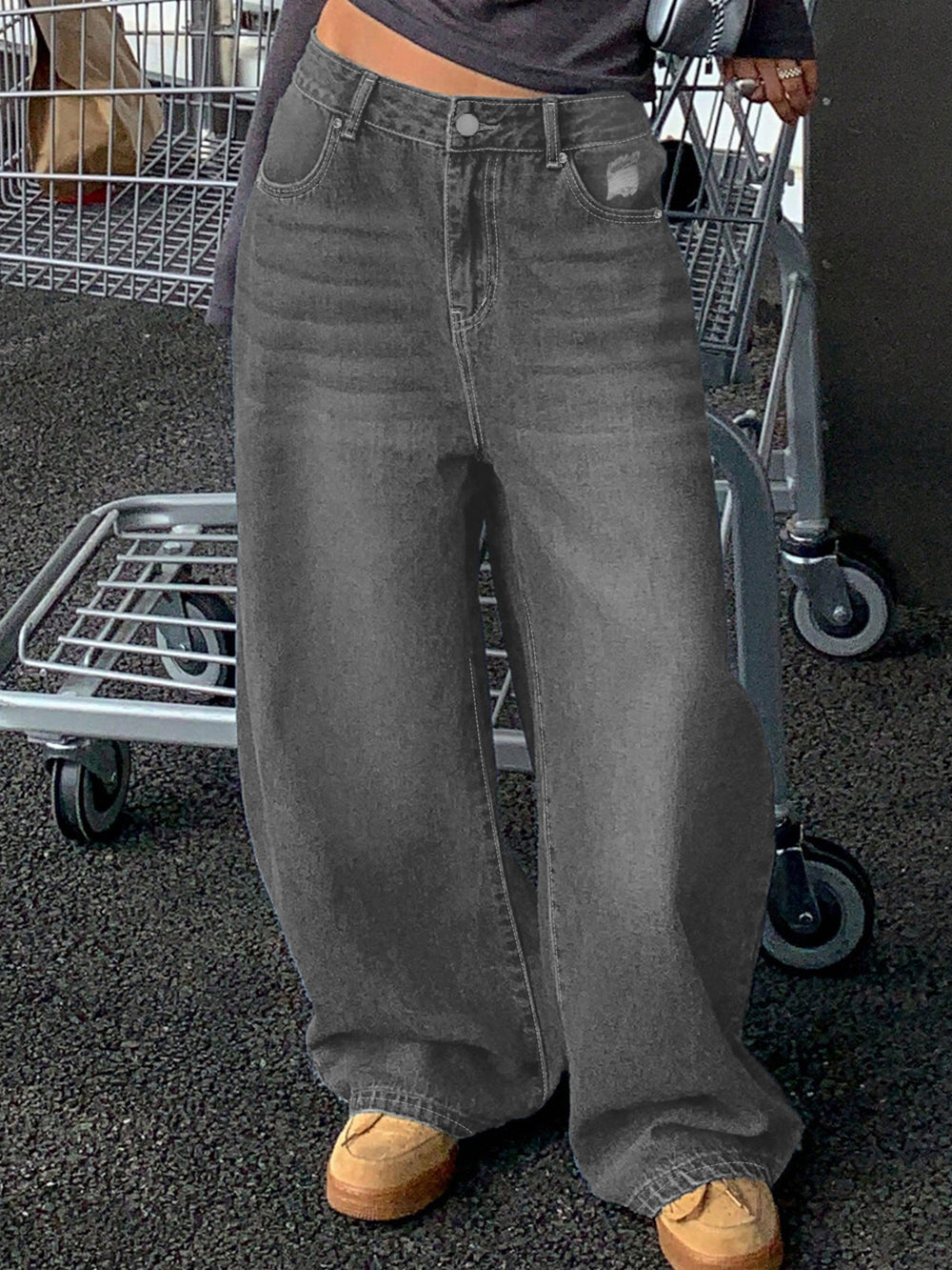 European And American-style Washed Blue Wide-leg