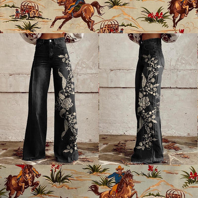 Flared Jeans Loose-fit Denim Pants With A Retro Print