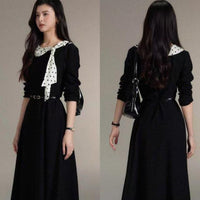 French Retro Hepburn-Style Ruffle-Detail Bow-Tie Dress