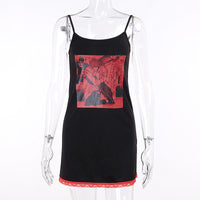 Women's Dark Print Ruffled Suspender Dress