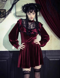 Personality Gothic Dark Red Velvet Dress