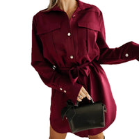 New Stylish And Elegant Solid-color Button-up Shirt Dress With A Turn-down Collar
