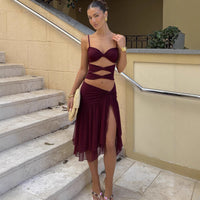 Womens Slim-fit Tube Top Hollow-out Off-shoulder Dress