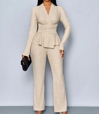 Womens Versatile, Waist-Cinching, Slimming Solid-Color Long-Sleeve Set