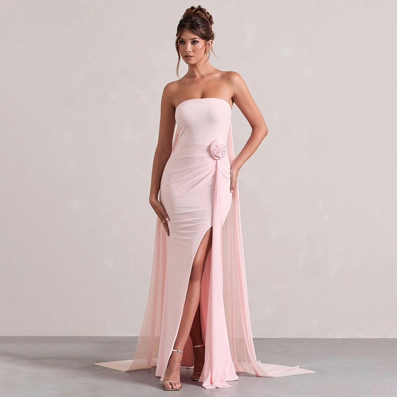 Elegant Solid-color Sexy Strapless Bodycon Floor-length Evening Gown For Women
