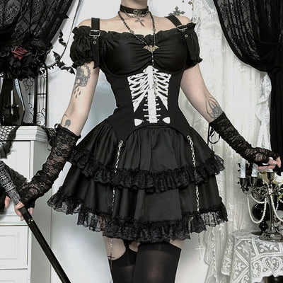 Off-the-shoulder Two-way-wear Gothic-style Sexy Slim-fit Mini Skirt