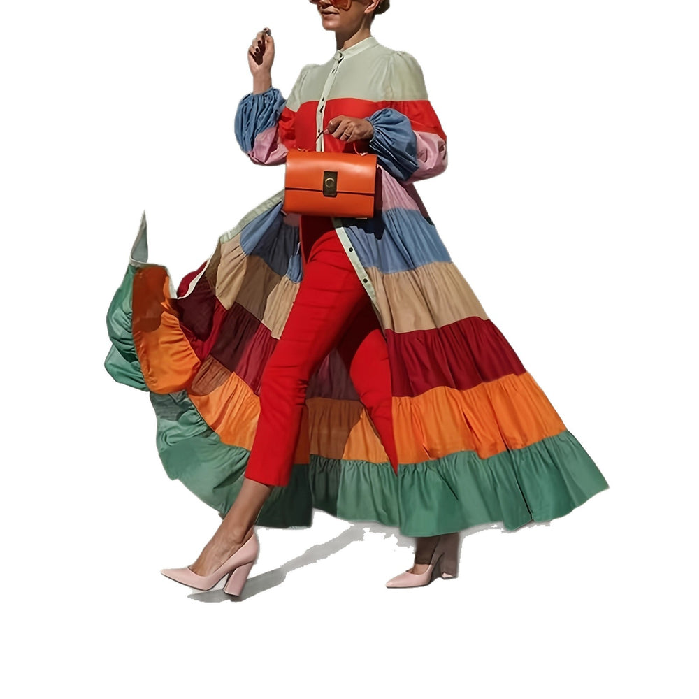 Korean-style Pleated Patchwork Color Dress