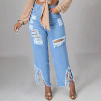 Solid Color Distressed Washed Denim Jeans