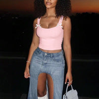 Bow-decorated Camisole For Women Cropped Style