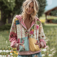 Womens Elegant Floral-Print Hooded Sweatshirt Top
