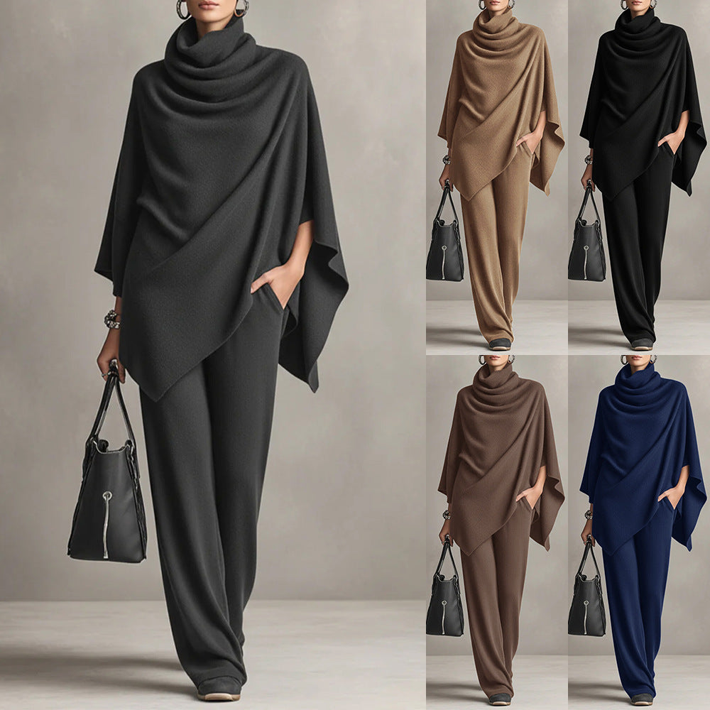 Womens Cloak Top And Wide-leg Pants Two-piece Set