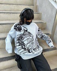 Y2g Sweater Gothic Skeleton Print Pullover