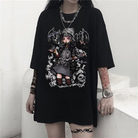 Vintage Gothic Girly Print Loose Cropped T-Shirt
