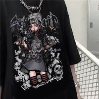 Vintage Gothic Girly Print Loose Cropped T-Shirt