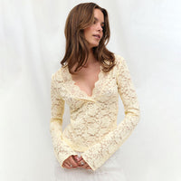 Lace V-neck Long-sleeve Blouse Top