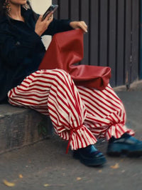 Red & White Vertical Stripe Drawstring Wide-Leg Pants
