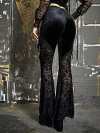 Gothic Velvet Stitching Flocking Stickers Lace Band Bell-bottom Pants