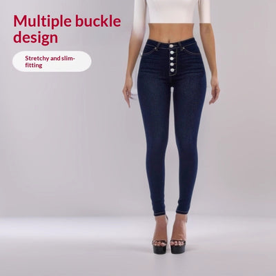 High-waisted Stretchy Multi-button Slim-fit Skinny Jeans