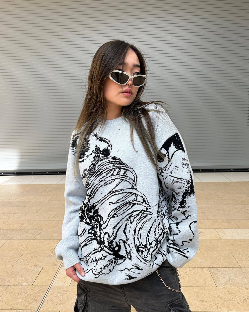 Y2g Sweater Gothic Skeleton Print Pullover